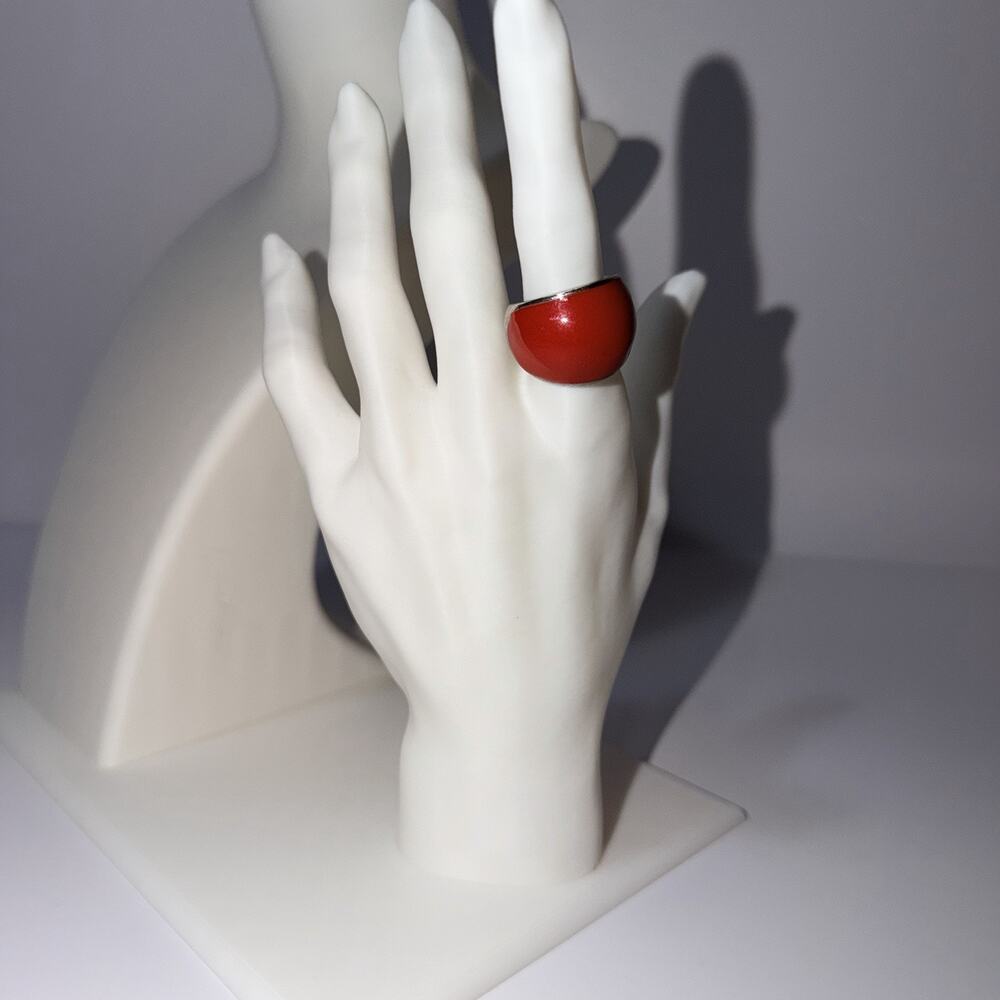 Y2K Chunky Silver Tone Ring Red Enamel Coquette Kawaii Statement Retro Size 8